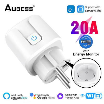 Aubess Smart Plug 20A WiFi koos võimsuse jälgimisega EU Smart Socket eWelink Smart Life App Control Support Alexa Google Home Yandex