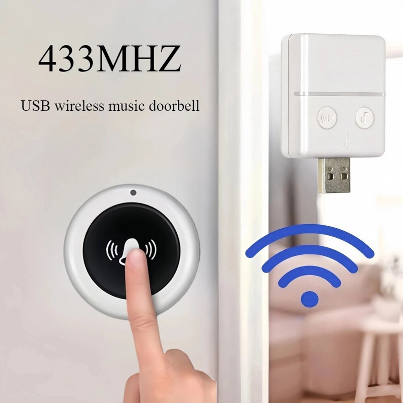 150M juhtmevaba uksekell kodu välitingimustes Smart USB uksekell RF 433MHz kaugjuhtimispult 30 helina helitugevuse reguleerimise vastuvõtja koos akuga