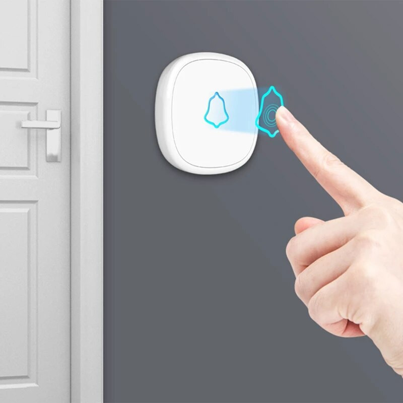 Bezvadu durvju zvans baltā krāsā Mājas drošības sveiciena sistēma Ūdensizturīgs nospiediet pogu durvju zvana komplekts ES spraudnis