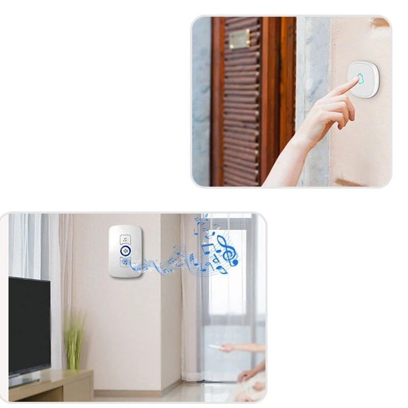 Bezvadu durvju zvans baltā krāsā Mājas drošības sveiciena sistēma Ūdensizturīgs nospiediet pogu durvju zvana komplekts ES spraudnis