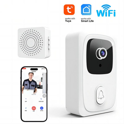 Tuya vaizdo durų skambutis belaidis belaidis „WiFi“ durų skambutis, išmaniojo namo apsauga naktinio matymo judesio aptikimo vizualinis domofonas su varpeliu
