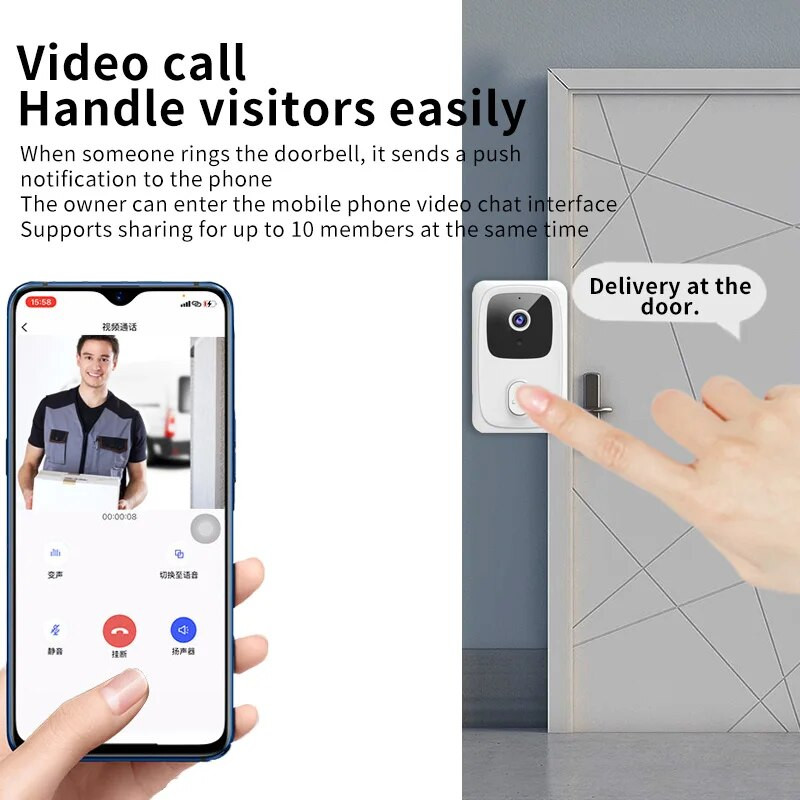 Tuya Video Doorbell Ασύρματη WiFi Door Bell Camera Smart Home Security Νυχτερινή όραση ανίχνευση κίνησης Οπτική ενδοεπικοινωνία με ηχητικό σήμα