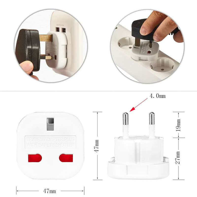 1 vnt Universalus JK į ES kištuko keitiklis 250 V kintamosios srovės maitinimo adapteris įkroviklis Euro Travel Adapter EU kištuko adapteris britiškas Scoket lizdas