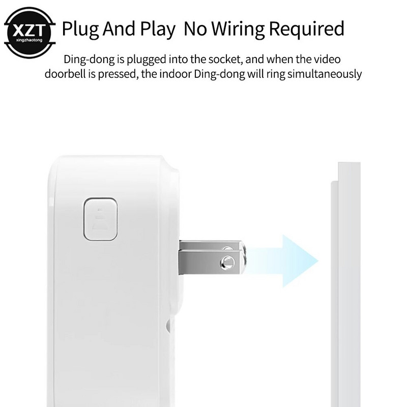 110dB bezvadu durvju zvana uztvērējs Ding Dong Wifi durvju zvana kamera maiņstrāvas mazs enerģijas patēriņš mājas durvis 90V-250V 52 zvani