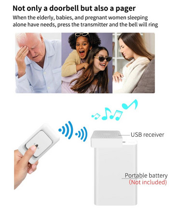 433 Doorbell Wireless Home Villa Intelligent Remote Control Κουδούνι πόρτας με τροφοδοσία USB Υπενθύμιση κλήσης ηλικιωμένων Προστασία ενδοεπικοινωνίας