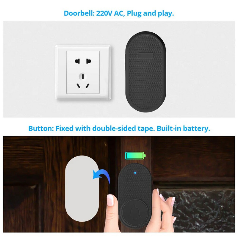 Bezvadu viedais durvju zvans, laipni lūdzam mājās, drošības signalizācija, 32 dziesmas, 4 līmeņi, regulējams skaļums, vienkārša uzstādīšana