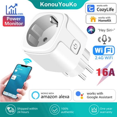 EU WiFi išmanusis kištukas veikia su Homekit Tuya 16A Mini Power Outlet namų prietaisu Smart Socket valdymas balsu, skirtas Siri Alexa Google