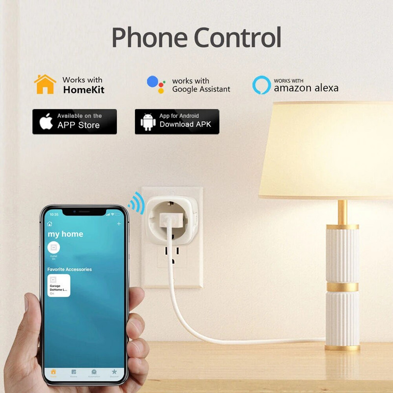 EU WiFi išmanusis kištukas veikia su Homekit Tuya 16A Mini Power Outlet namų prietaisu Smart Socket valdymas balsu, skirtas Siri Alexa Google