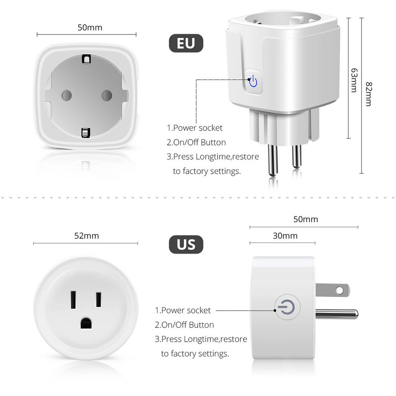 EU WiFi išmanusis kištukas veikia su Homekit Tuya 16A Mini Power Outlet namų prietaisu Smart Socket valdymas balsu, skirtas Siri Alexa Google
