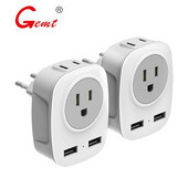Europos kelionių kištuko adapteris, Foval Europos kištuko adapteris iš JAV į Europą maitinimo lizdų adapteris su 2 USB, 4 in 1 Eu Travel Adapte