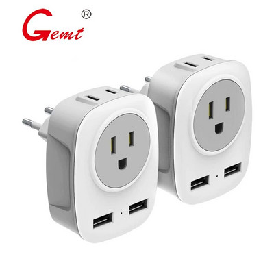 European Travel Plug Adapter, Foval European Plug Adapter US to Europe Power Outlets Adapter with 2 USB, 4 in 1 Eu Travel Adapte