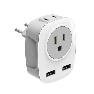 Europos kelionių kištuko adapteris, Foval Europos kištuko adapteris iš JAV į Europą maitinimo lizdų adapteris su 2 USB, 4 in 1 Eu Travel Adapte