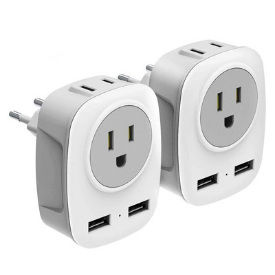 Europos kelionių kištuko adapteris, Foval Europos kištuko adapteris iš JAV į Europą maitinimo lizdų adapteris su 2 USB, 4 in 1 Eu Travel Adapte
