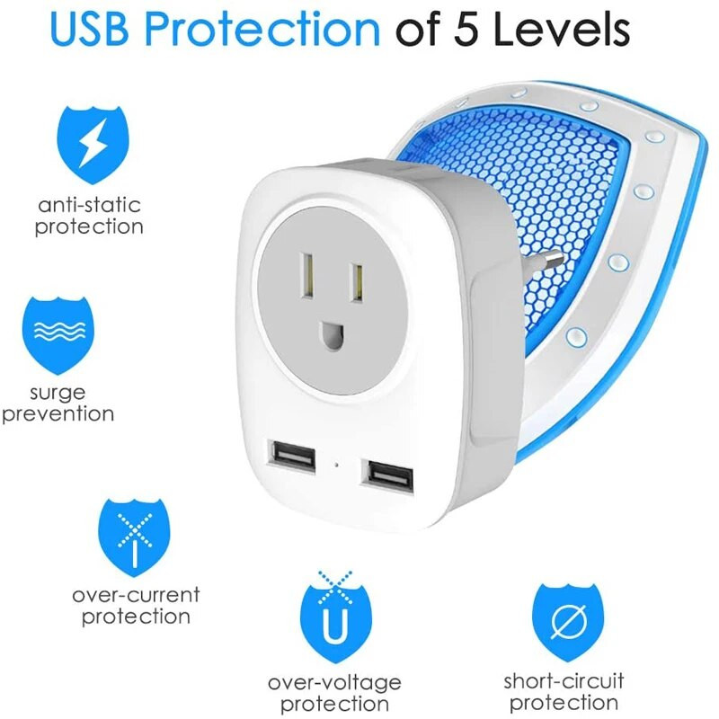 Europos kelionių kištuko adapteris, Foval Europos kištuko adapteris iš JAV į Europą maitinimo lizdų adapteris su 2 USB, 4 in 1 Eu Travel Adapte