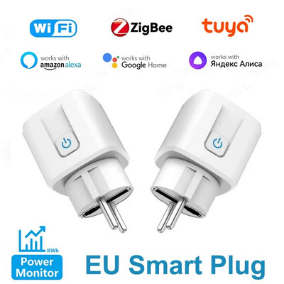 Tuya WiFi Zigbee EU Smart Plug 16/20A viedligzda ar jaudas uzraudzību Balss vadības kontaktligzda darbojas ar Alexa Google Home Alice