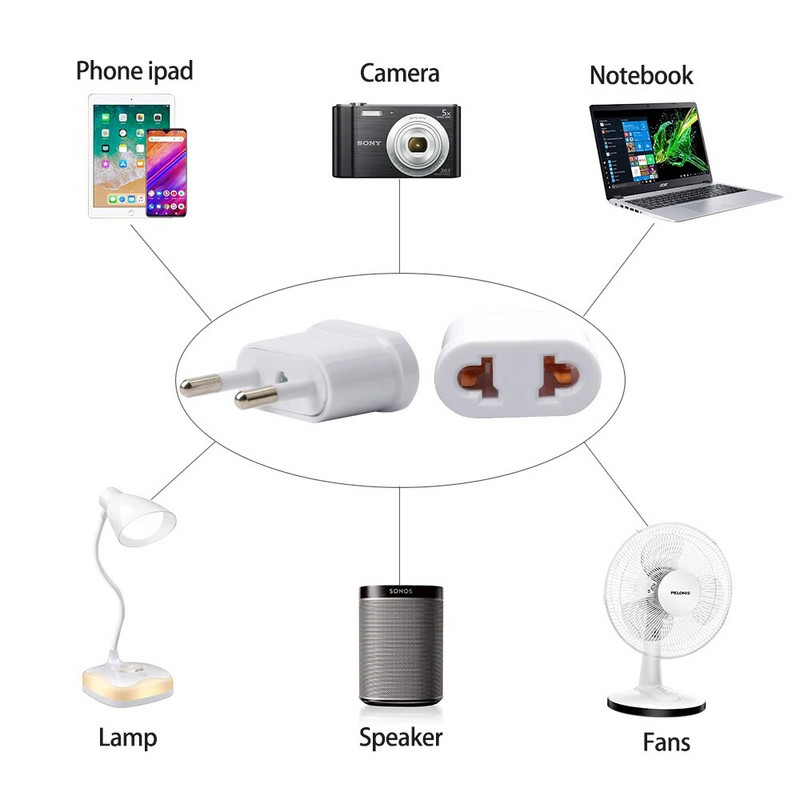 USA–EL Euroopa pistik toiteadapter Valge reisitoitepistiku adapter, muundaja seinalaadija pistik