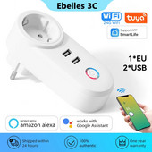 „Wi-Fi Smart Plug Tuya Smart Home“ elektros lizdo maitinimo juostos lizdas su 2 USB nuotolinio valdymo pulteliu iš „Smart Life App Alexa Google“