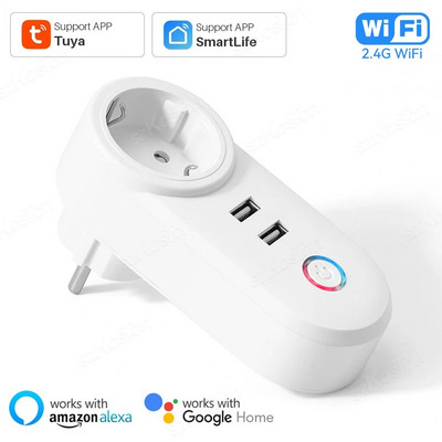 „Wi-Fi Smart Plug Tuya Smart Home“ elektros lizdo maitinimo juostos lizdas su 2 USB nuotolinio valdymo pulteliu iš „Smart Life App Alexa Google“