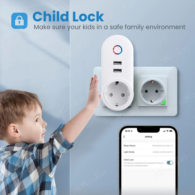 „Wi-Fi Smart Plug Tuya Smart Home“ elektros lizdo maitinimo juostos lizdas su 2 USB nuotolinio valdymo pulteliu iš „Smart Life App Alexa Google“