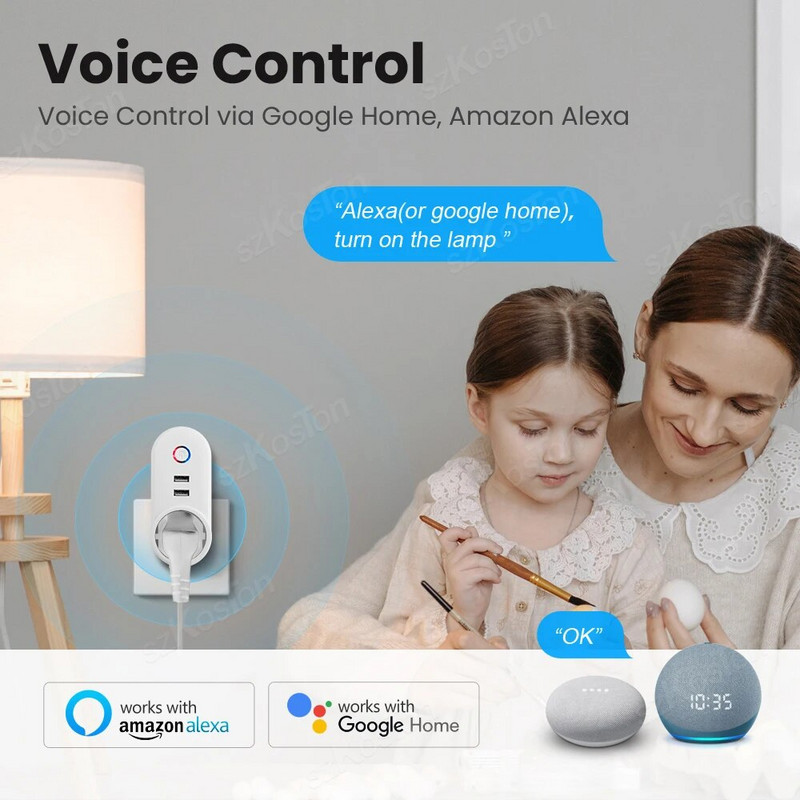 „Wi-Fi Smart Plug Tuya Smart Home“ elektros lizdo maitinimo juostos lizdas su 2 USB nuotolinio valdymo pulteliu iš „Smart Life App Alexa Google“