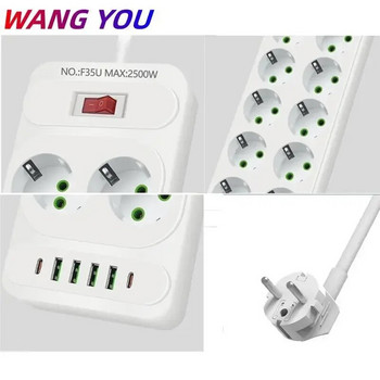 EU Plug AC Outlet Захранващ разклонител Multitap Удължителен кабел Електрически контакт с 4 USB порта Бързо зареждане Multiprise Мрежов филтър