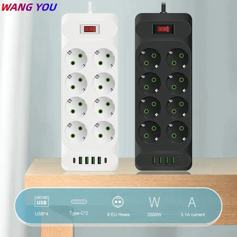 ES kontaktligzdas maiņstrāvas kontaktligzdas barošanas sloksnes vairāku pieskārienu pagarinātāja vada elektrības kontaktligzda ar 4 USB pieslēgvietām ātrās uzlādes daudzfunkciju tīkla filtru