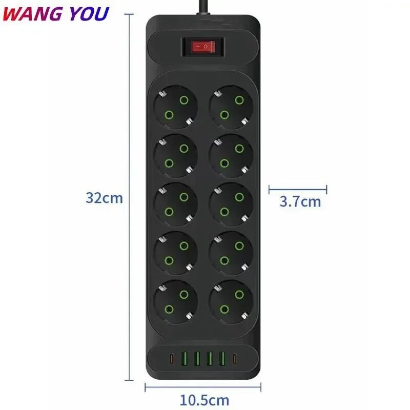 ES kontaktligzdas maiņstrāvas kontaktligzdas barošanas sloksnes vairāku pieskārienu pagarinātāja vada elektrības kontaktligzda ar 4 USB pieslēgvietām ātrās uzlādes daudzfunkciju tīkla filtru