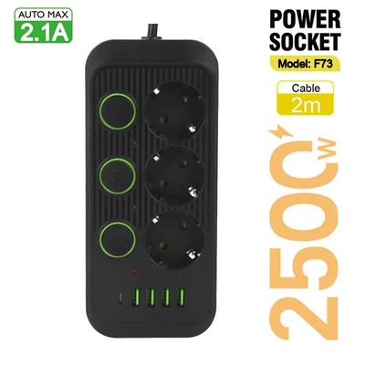 EU dugó, több aljzat AC aljzatok tápelosztó hosszabbító kábel USB-portokkal Túlfeszültség-védő hálózati szűrő, egyedi kapcsoló