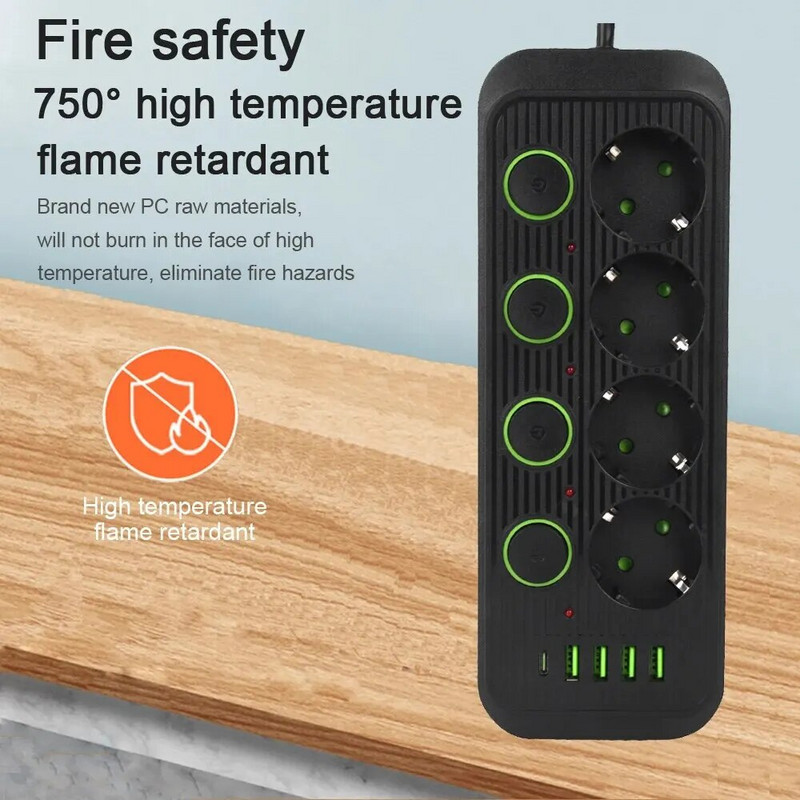 EU dugó, több aljzat AC aljzatok tápelosztó hosszabbító kábel USB-portokkal Túlfeszültség-védő hálózati szűrő, egyedi kapcsoló