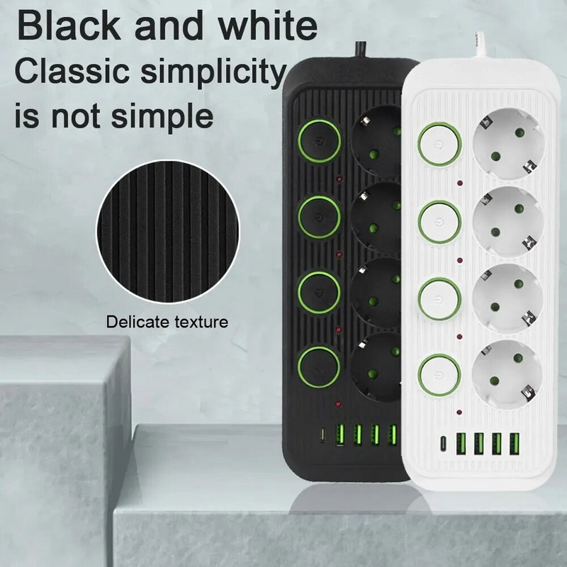 EU dugó, több aljzat AC aljzatok tápelosztó hosszabbító kábel USB-portokkal Túlfeszültség-védő hálózati szűrő, egyedi kapcsoló