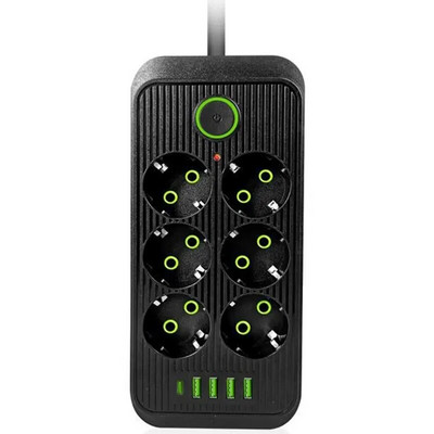 ES kištuko maitinimo juostelė 2M ilginimo kabelis, daugiafunkcis 6 kintamos srovės lizdas, elektros lizdas su 4 USB 1 tipo C tinklo filtru Greitas įkrovimas
