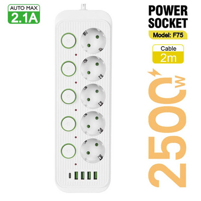 Prize de curent alternativ Prize electrice Cablu de prelungire Comutator separat Filtru de rețea cu încărcător rapid USB C