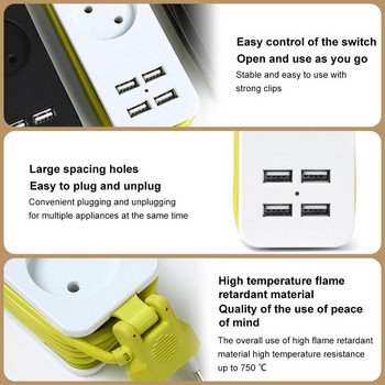 EU Power Strip 1200W Multiple Portable Travel Plug Adapter 1,5m Καλώδιο επέκτασης 4 Θύρα USB 1 Υποδοχή AC 250V για πρίζα γραφείου στο σπίτι