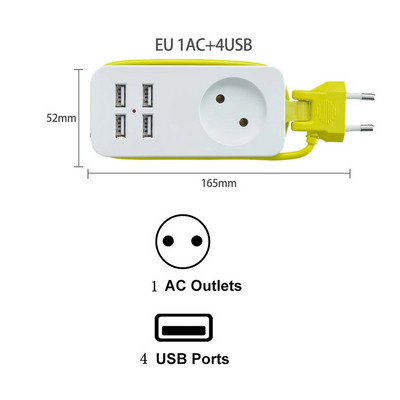 EU maitinimo juosta 1200 W keli nešiojami kelioniniai kištuko adapteriai, 1,5 m ilginimo laidas 4 USB prievadas 1 kintamosios srovės lizdas 250 V namų biuro lizdui