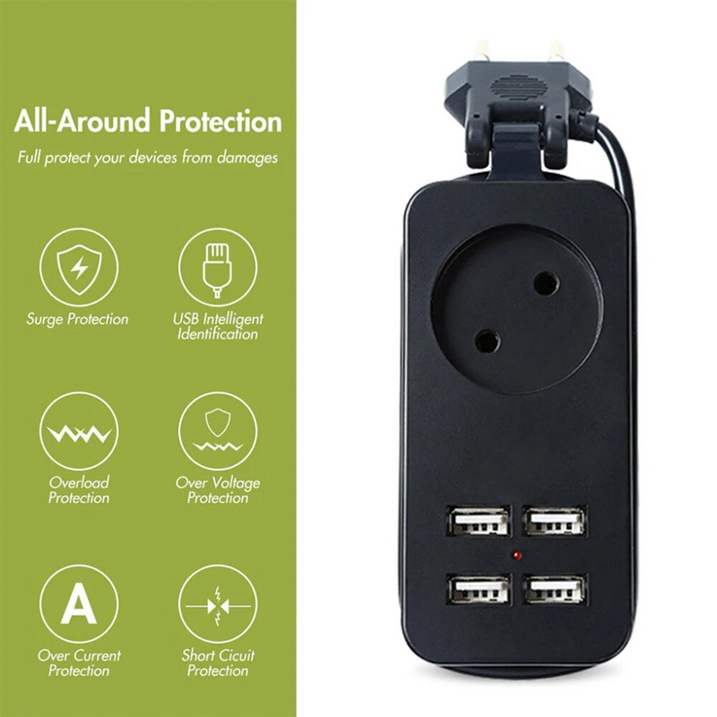 ES barošanas sloksnes 1200 W vairāki pārnēsājami ceļojumu kontaktdakšas adapteri 1,5 m pagarinātāja kabelis 4 USB pieslēgvieta 1 maiņstrāvas ligzda 250 V mājas biroja ligzdai