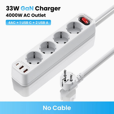 4000 W EU kištuko maitinimo juosta 4 kintamos srovės lizdo daugiafunkcis prailginimas su 4 USB 1,5 m laido elektros lizdu PD 33 W greito įkrovimo viršįtampių apsauga