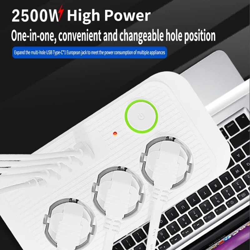 ES kontaktligzdas maiņstrāvas kontaktligzdas barošanas sloksne, daudzkārtēja pagarinātāja elektrības ligzda ar USB tipa C ātrās uzlādes tīkla filtra adapteri
