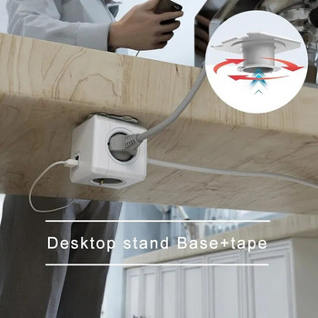 MASSFA Multi EU Plug Socket Πολύπριζο 1,5m Καλώδιο επέκτασης 4 Έξοδοι Euro Powercube με 2 θύρες USB Προσαρμογέας για το σπίτι