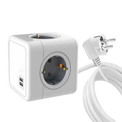 MASSFA Multi EU Kištukinis lizdas Maitinimo juostelė 1,5 m ilgintuvas 4 lizdai Euro Powercube su 2 USB prievadų adapteriu namams