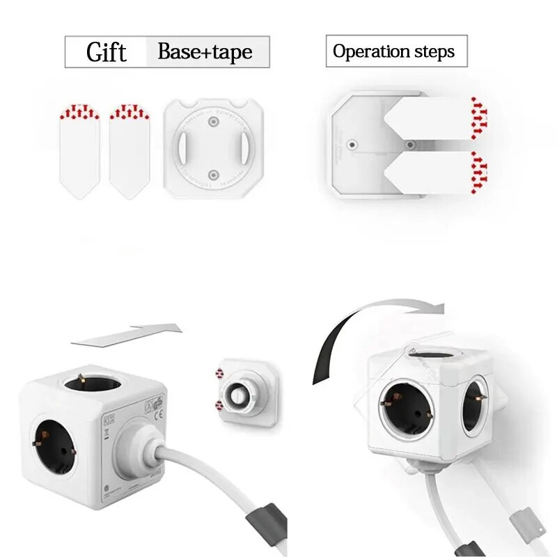 MASSFA Multi EU Kištukinis lizdas Maitinimo juostelė 1,5 m ilgintuvas 4 lizdai Euro Powercube su 2 USB prievadų adapteriu namams