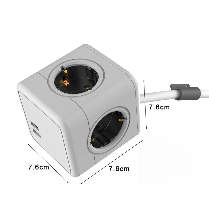 MASSFA Multi EU Kištukinis lizdas Maitinimo juostelė 1,5 m ilgintuvas 4 lizdai Euro Powercube su 2 USB prievadų adapteriu namams