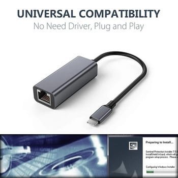 USB C към 1000M Ethernet адаптер Thunderbolt3 Type-C към RJ45 Gigabit LAN мрежова карта Конвертор за USB-C Macook лаптопи телефони