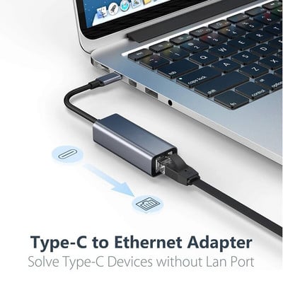 USB C To 1000M Ethernet Adapter Thunderbolt3 Type-C To RJ45 Gigabit LAN Network Card Converter for USB-C Macook Laptops Phones