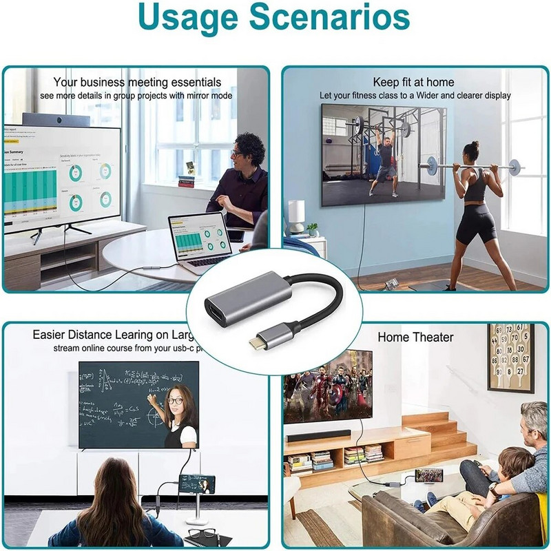 C-tüüpi USB C-HD-adapteri Thunder-polt 3-4K UHD-ekraani muunduri kaabel USB-C jaoks Macbook Ipad Pro Chromebook Pixel Grey