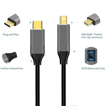 Кабел за преобразуване на USB C към Mini DisplayPort Тип C Thunderbolt3 към Mini-DP дисплей 4K60Hz Кабел за адаптер за монитор на преносим компютър
