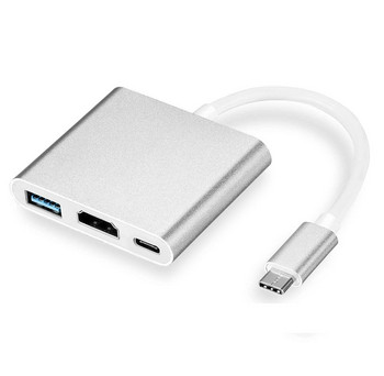 USB C 3 σε 1 Hub Thunderbolt3 Type-C σε 4K HD Οθόνη USB 3.0 60W PD Fast Charging Adapter Splitter για Macbook Air Ipad Pro PC