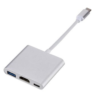 USB C 3 σε 1 Hub Thunderbolt3 Type-C σε 4K HD Οθόνη USB 3.0 60W PD Fast Charging Adapter Splitter για Macbook Air Ipad Pro PC
