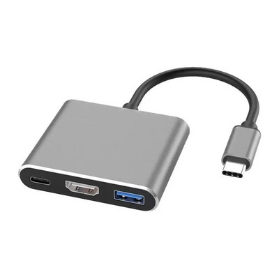 USB C 3-ühes jaotur Thunderbolt3 Type-C kuni 4K HD ekraan USB 3.0 60 W PD kiirlaadimisadapteri jaotur Macbook Air Ipad Pro PC jaoks