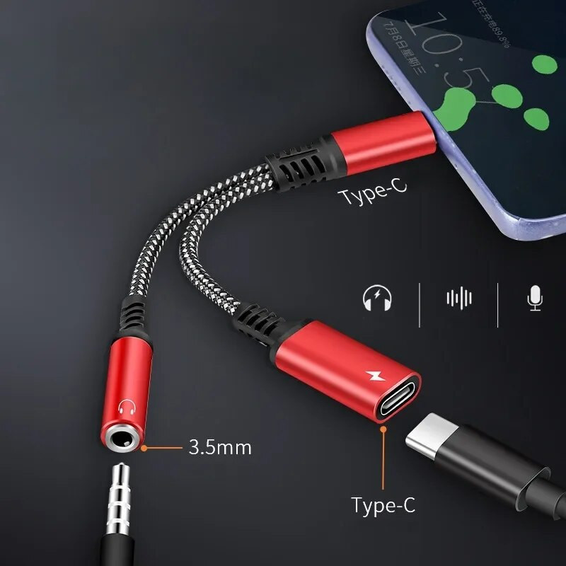 2 viename USB C į 3,5 mm ausinių lizdo C tipo įkrovimo garso Aux adapteris, skirtas Ipad Pro Samsung S20 Ultra Note 20 10 Huawei