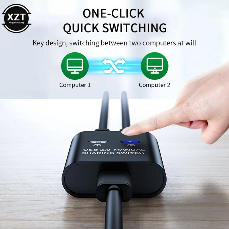 USB принтер сплитер 2-вход 1-изход устройство за споделяне на принтер 2-портов ръчен Kvm превключващ сплитер хъб конвертор споделяне на 2 компютъра